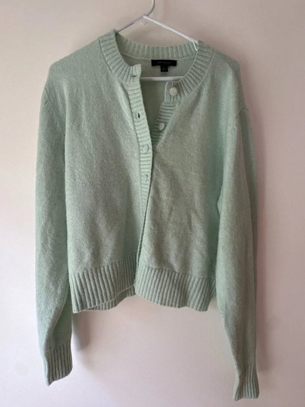 Ann Taylor Sage Mint Green Crewneck Button Up Cardigan Sweater Size XL